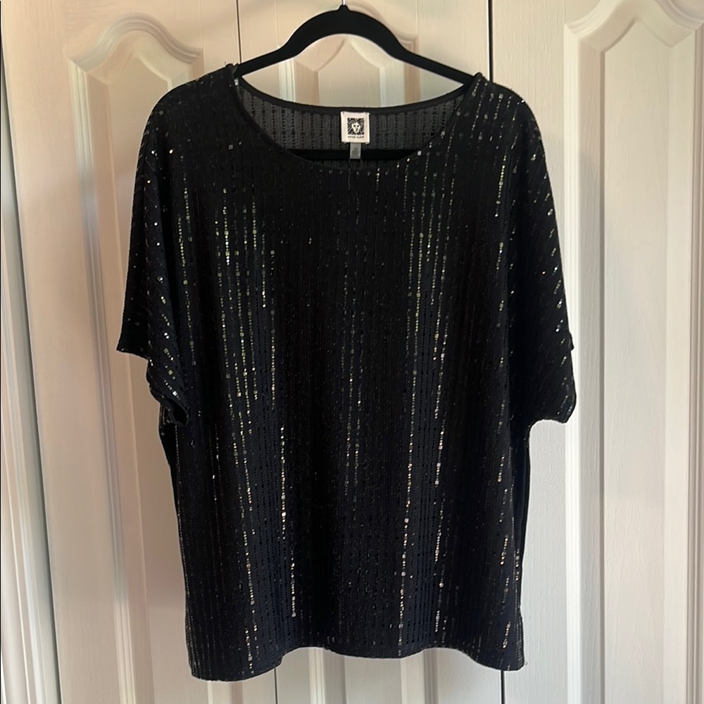 Anne Klein Black Sequined Knit Top